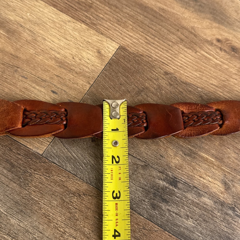 Vintage Western Boho Braided Leather Belt Brown Womens Size 36 Geomo - Picture 3 of 6